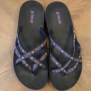 Purple and Floral Platform Teva Sandals